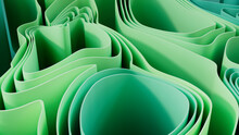 Abstract Background Made Of Green 3D Waves. Colorful 3D Render.  