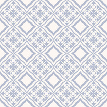 Vector Light Blue Color Ethnic Geometric Shape Seamless On White Background. Neo Classic Peranakan Pattern Design. Use For Fabric, Textile, Interior Decoration Elements, Upholstery, Wrapping.