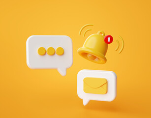 Wall Mural - Chat bubbles or speech bubble notification icon website ui on yellow background 3d rendering illustration