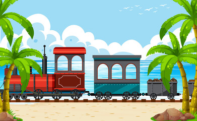 Sticker - Outdoor scene with a steam locomotive train