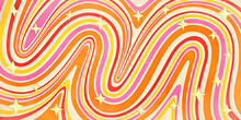 A Brightly Colored Pattern Of Swirly Stripes With Four Pointed Yellow Stars In The Foreground. Digital Painting With A Watercolor Or Acrylic Media Effect.
