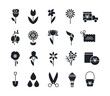 Silhouettes of flowers icon set. Gardening and flowers delivery icons