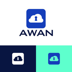 Aufkleber - Cloud network security logo design concept. Fintech company brand logomark illustration. Can representing vpn, hacker, shield, tech, program, ai, system, blockchain, defence, code.