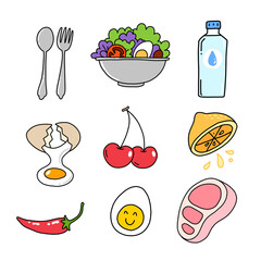 Wall Mural - Food and drink drawing, cute colorful doodle illustration on white background.