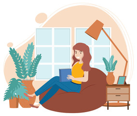 Wall Mural - A woman spending time in the living room