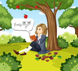 Wall Mural - Isaac Newton sitting under apple tree