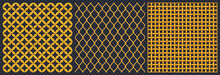 Gold Metal Grid Or Mesh Texture, Seamless Pattern Of Golden Realistic 3d Vector Brass Or Copper Fence With Joined Links. Square Yellow Lattice Samples Graphic Design Elements, Grate, Jewel Background