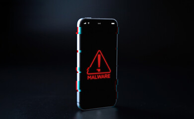 Wall Mural - Hacker security cyber attack smartphone. Digital mobile phone isolated on black. Internet web hack technology. Login and password, cybersecurity banner concept.