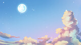 Fototapeta  - cloud in the night sky with moon and stars pastel anime hd wallpaper