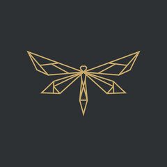 Canvas Print - Minimalist Geometric Dragonfly logo design with line art style