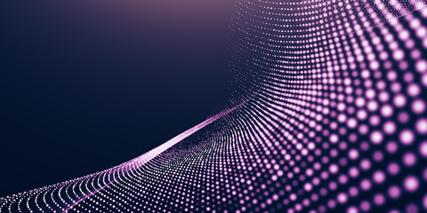 Wall Mural - abstract colorful digital particles wave with bokeh and light background, 3d render wave line dot ba