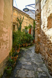 Fototapeta Na drzwi - A narrow street among the old stone houses of Castellabate, town in Salerno province, Italy.	