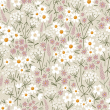 Wild And Pretty Field Flowers, Pattern Illustration