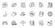 © blankstock - Outline set of Medical mask, Thermometer and Healthy food line icons for web application. Talk, information, delivery truck outline icon. Include Social distancing, Not looking, Umbrella icons. Vector