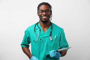 Wall Mural - Male african american professional young doctor portrait