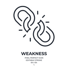 Broken Chain Or Weakness Concept Editable Stroke Outline Icon Isolated On White Background Flat Vector Illustration. Pixel Perfect. 64 X 64..
