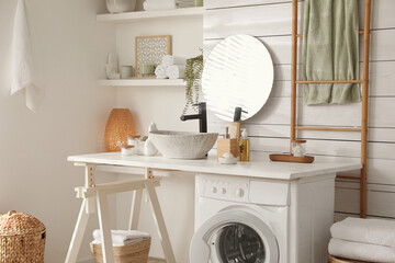 Canvas Print - Stylish bathroom interior with modern washing machine