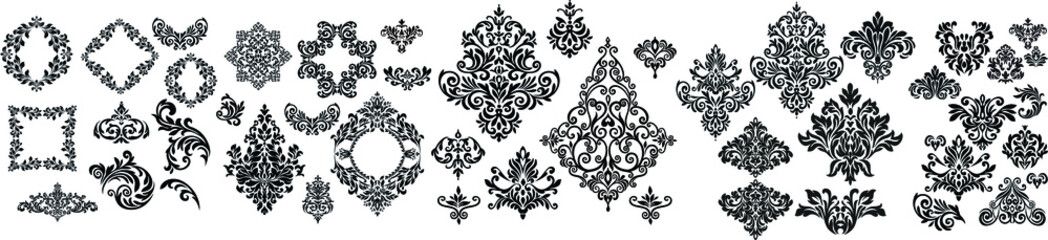 Canvas Print - Set of Oriental vector damask patterns for greeting cards and wedding invitations. 