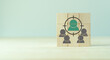 © Parradee - Target customer, buyer persona, marketing segmentation, job recruitment concept. Personalization marketing, customer centric strategies. The wooden cube blocks with focused on target customer symbols.