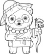cute cartoon panda monk, coloring book, funny illustration