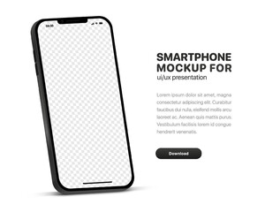 Leinwandbilder - 3d high quality vector smartphone mockups. Ultra realistic mobile device UI UX mockup for presentation template. 3d isometric phone with different angles views. Cellphone frame with  fillable field.