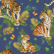 Tigers watercolor seamless patterns for printing on fabrics and wallpaper