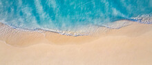 Summer Seascape Beautiful Waves, Blue Sea Water In Sunny Day. Top View From Drone. Sea Aerial View, Amazing Tropical Nature Background. Beautiful Bright Sea With Waves Splashing And Beach Sand Concept