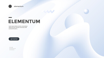 Neumorphism abstract poster with gradient white wave. Vector neumorphic duotone background with geometric 3d shapes. Minimal compositions design for cover, landing page.