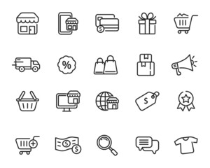 Canvas Print - Set of e-commerce icon in linear style isolated on white background