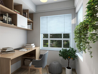 3d rendering, spacious modern residential study design