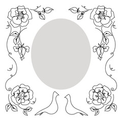 Wall Mural - Rose continuous line wedding frame, outline sketch style vector abstract art.