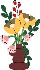 Wall Mural - blossomed flowers bouquet in modern vase illustration