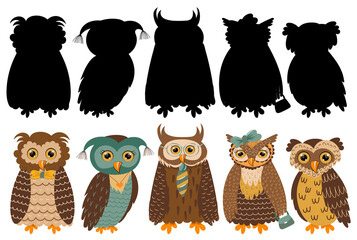 Wall Mural - owl cartoon, character set flat design, isolated, vector