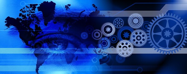 Cogs gears The concept of coding eye vision, circuit industrial business background. banner background. vector illustration.