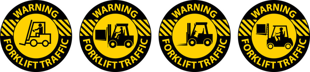 Wall Mural - Warning Forklift Traffic Floor Sign On White Background