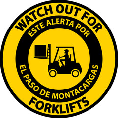 Wall Mural - Bilingual Watch Out For Forklift Floor Sign On White Background