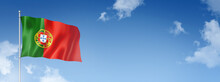 Portuguese Flag Isolated On A Blue Sky. Horizontal Banner