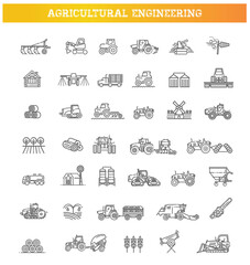 Wall Mural - Agricultural and farming machines vector icons set