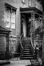 Steps Leading To Historic Home In Savannah Georgia In Black And White.