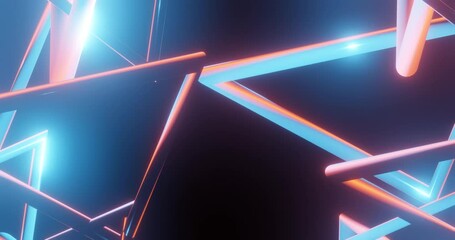 3d render with blue and orange triangles with a glow on a black background