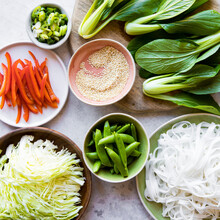 Asian Food Ingredients Vegetables With Rice Noodles