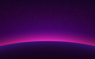 Wall Mural - planet sunrise in space. horizon with light. sun eclipse effect. starry backdrop with earth orbit. b