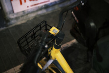 Closeup Of Ride Share Bicycle QR Code