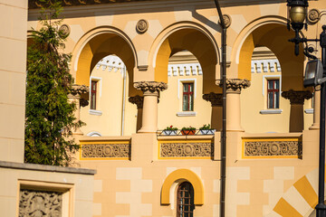 Wall Mural - Close up of architectural details of elegant facade building.