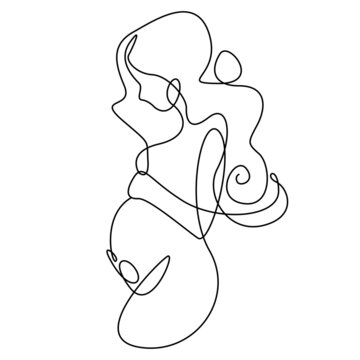 Pregnant girl. One line drawing 