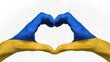 Hands in heart shape in Ukrainian flag colors