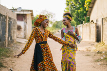 Happy African Girls Walking On Street