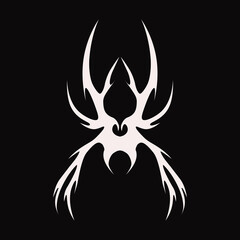 Wall Mural - Abstract tattoo spider sketch. Artistic death metal logo design. Black illustration in Metalcore style on a black background.