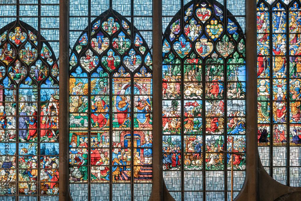 Stained Glass Window of Rouen Church of St. Joan of Arc の Stock