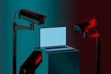 Various Surveillance Cameras Monitoring A Laptop